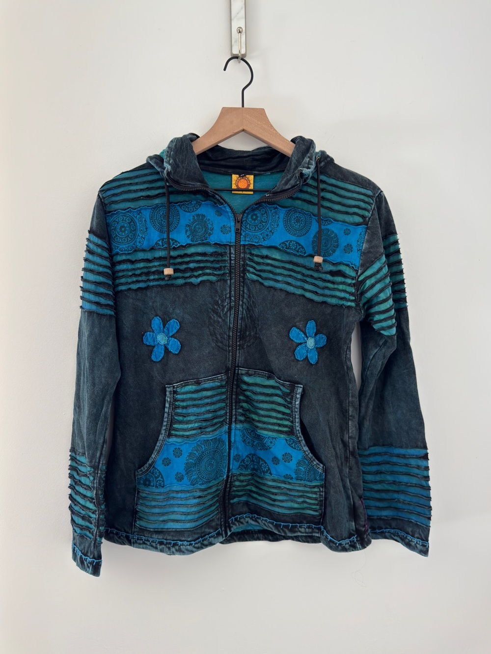 Karma Circle Patchwork Hoodie M Razor Cut Boho Fairy Grunge Whimsigoth Festival